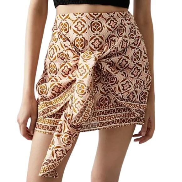 Free People Imogen Sarong Skirt in Pink & Brown NWT Size 6 - Picture 1 of 3